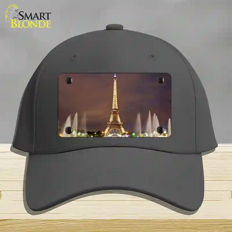 Eiffel Tower Night With Fountain Novelty License Plate Hat Cotton / Charcoal