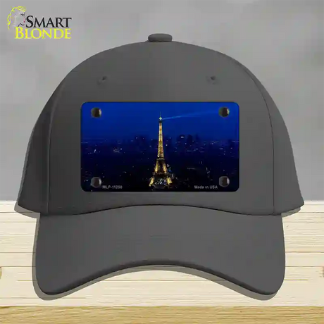 Eiffel Tower Night With City Skyline Novelty License Plate Hat Cotton / Charcoal