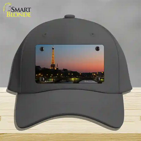 Eiffel Tower Night With River and Bridge Novelty License Plate Hat Cotton / Charcoal