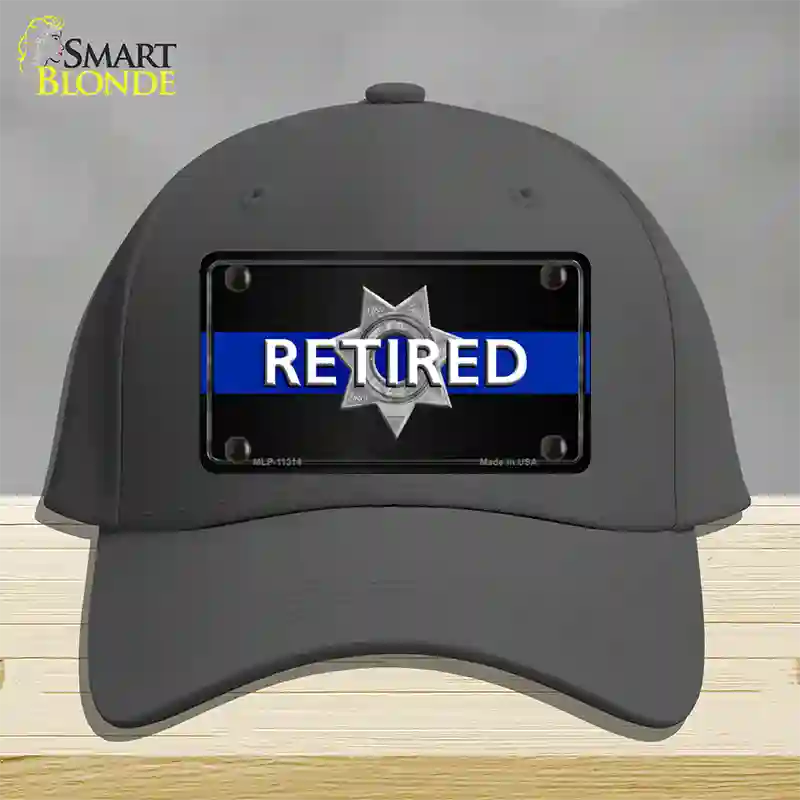 Thin Blue Line Retired Police Novelty License Plate Hat Cotton / Charcoal