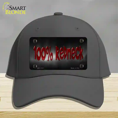 100% Redneck Novelty License Plate Hat Cotton / Charcoal