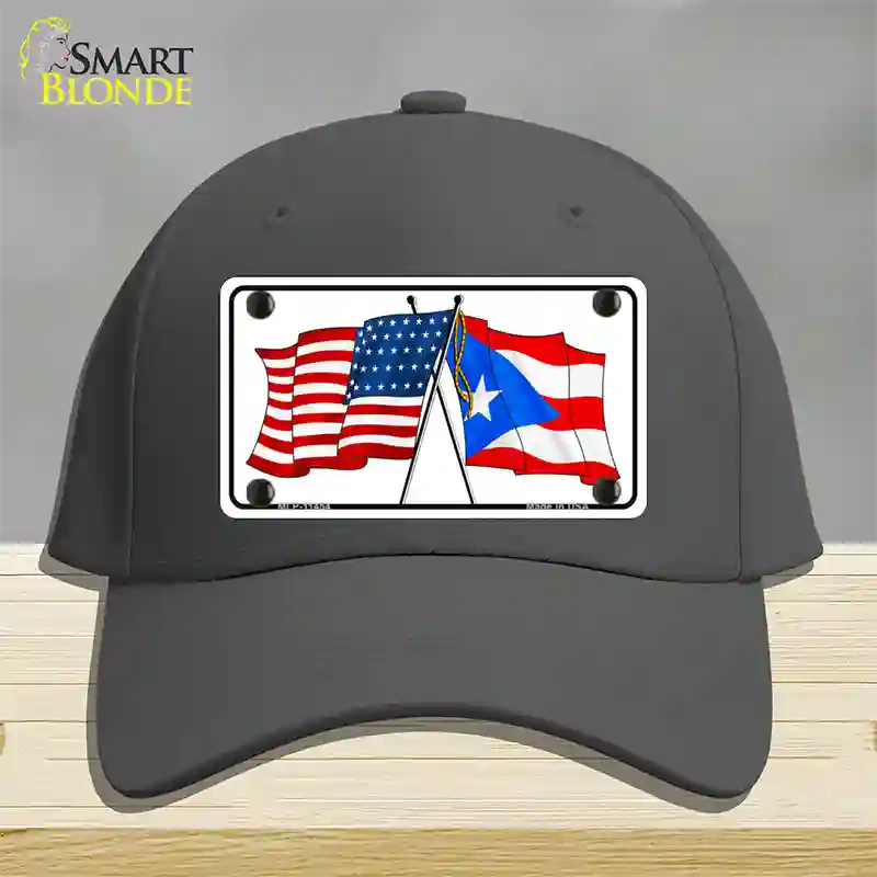 Puerto Rico Crossed US Flag Novelty License Plate Hat Cotton / Charcoal