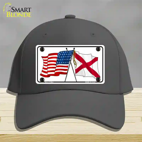 Alabama Crossed US Flag Novelty License Plate Hat Cotton / Charcoal