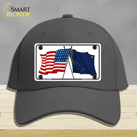 Alaska Crossed US Flag Novelty License Plate Hat Cotton / Charcoal