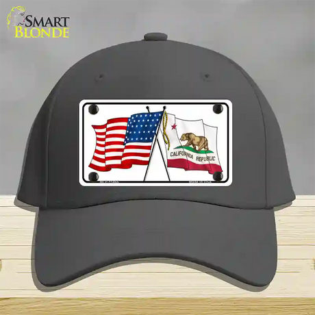 California Crossed US Flag Novelty License Plate Hat Cotton / Charcoal