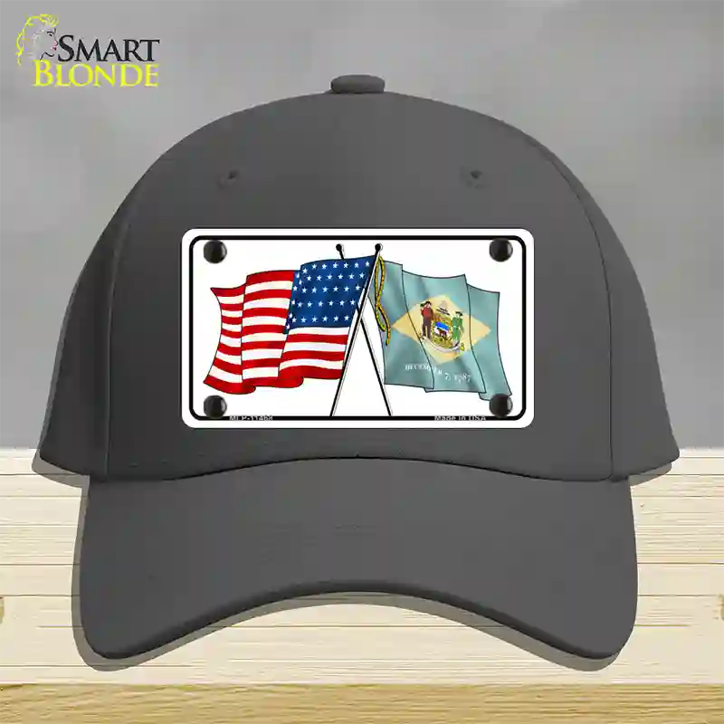 Delaware Crossed US Flag Novelty License Plate Hat Cotton / Charcoal