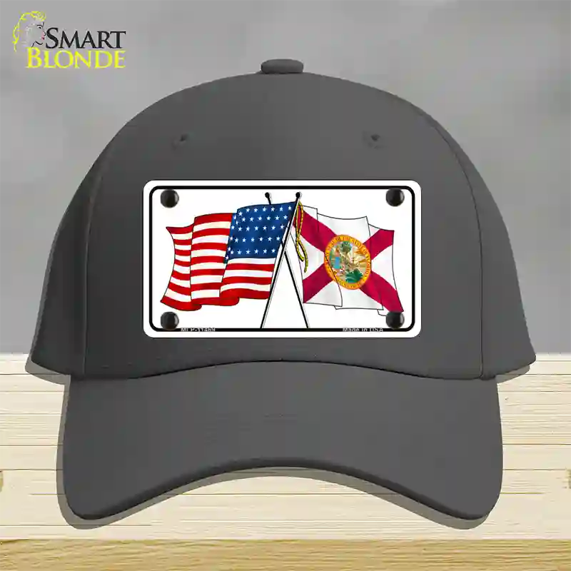 Florida Crossed US Flag Novelty License Plate Hat Cotton / Charcoal