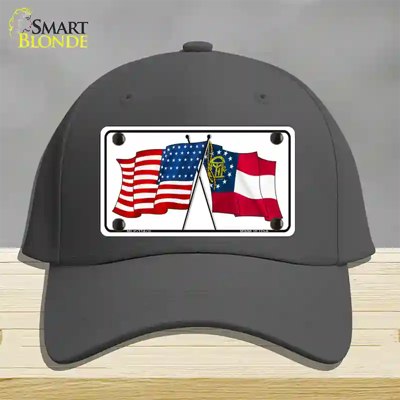 Georgia Crossed US Flag Novelty License Plate Hat Cotton / Charcoal