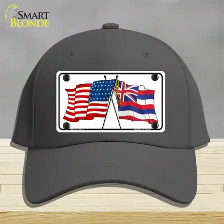 Hawaii Crossed US Flag Novelty License Plate Hat Cotton / Charcoal