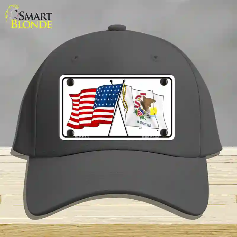 Illinois Crossed US Flag Novelty License Plate Hat Cotton / Charcoal