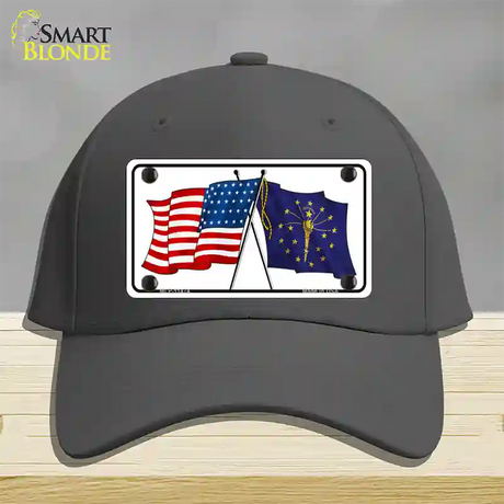 Indiana Crossed US Flag Novelty License Plate Hat Cotton / Charcoal