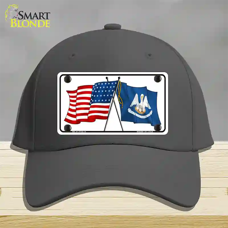 Louisiana Crossed US Flag Novelty License Plate Hat Cotton / Charcoal