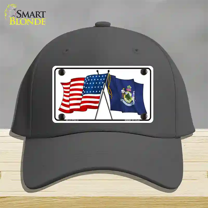 Maine Crossed US Flag Novelty License Plate Hat Cotton / Charcoal