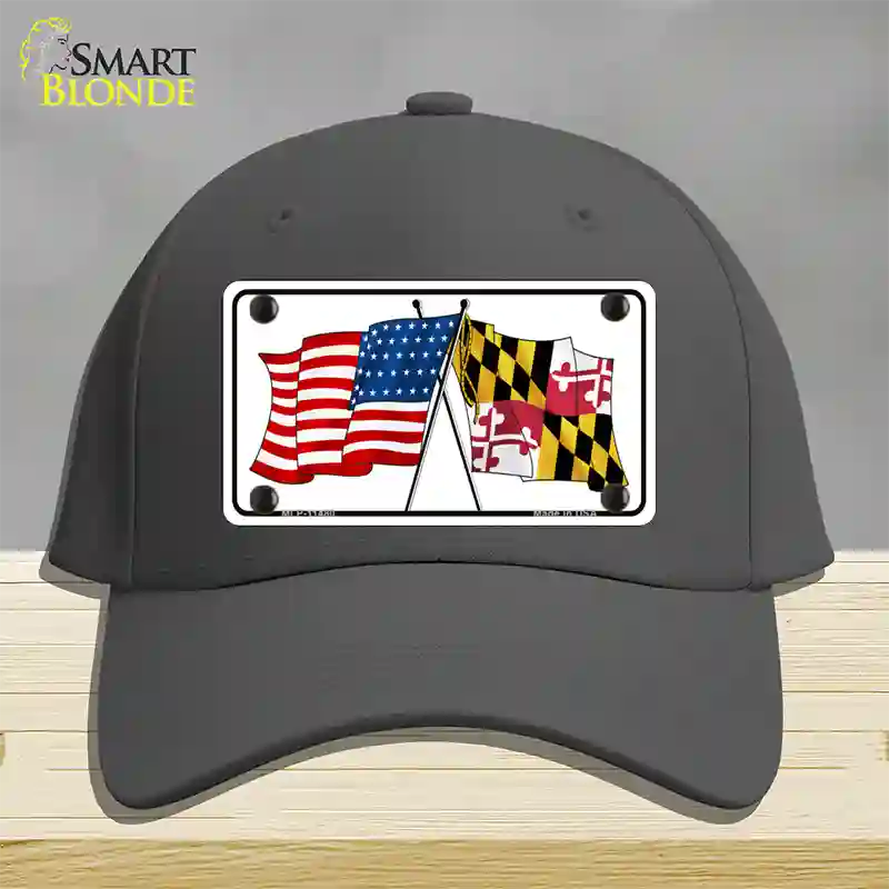 Maryland Crossed US Flag Novelty License Plate Hat Cotton / Charcoal