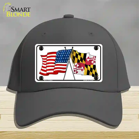 Maryland Crossed US Flag Novelty License Plate Hat Cotton / Charcoal