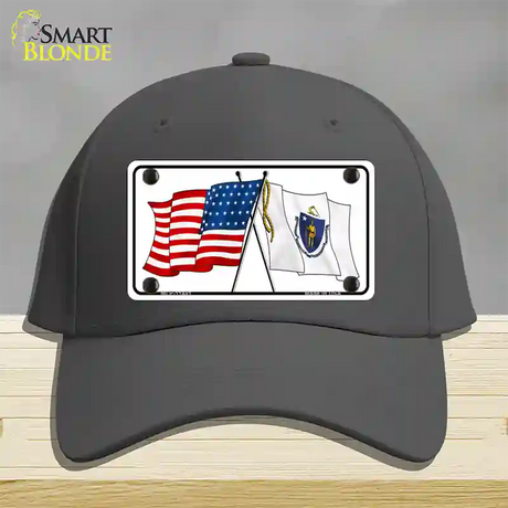 Massachusetts Crossed US Flag Novelty License Plate Hat Cotton / Charcoal