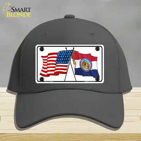 Missouri Crossed US Flag Novelty License Plate Hat Cotton / Charcoal