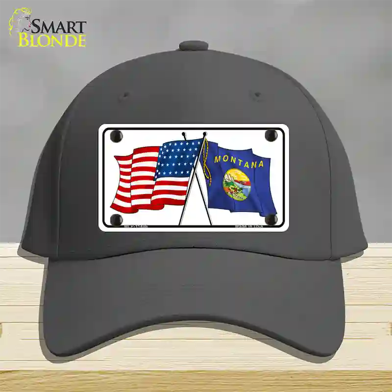 Montana Crossed US Flag Novelty License Plate Hat Cotton / Charcoal