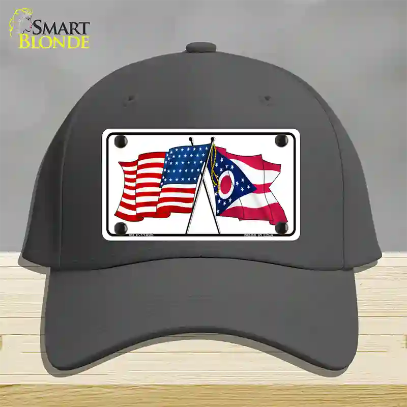 Ohio Crossed US Flag Novelty License Plate Hat Cotton / Charcoal