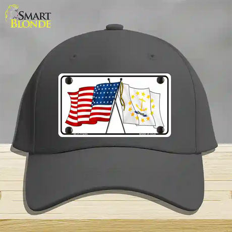 Rhode Island Crossed US Flag Novelty License Plate Hat Cotton / Charcoal