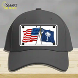 South Carolina Crossed US Flag Novelty License Plate Hat Cotton / Charcoal