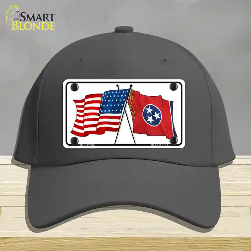 Tennessee Crossed US Flag Novelty License Plate Hat Cotton / Charcoal