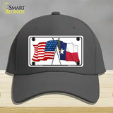 Texas Crossed US Flag Novelty License Plate Hat Cotton / Charcoal