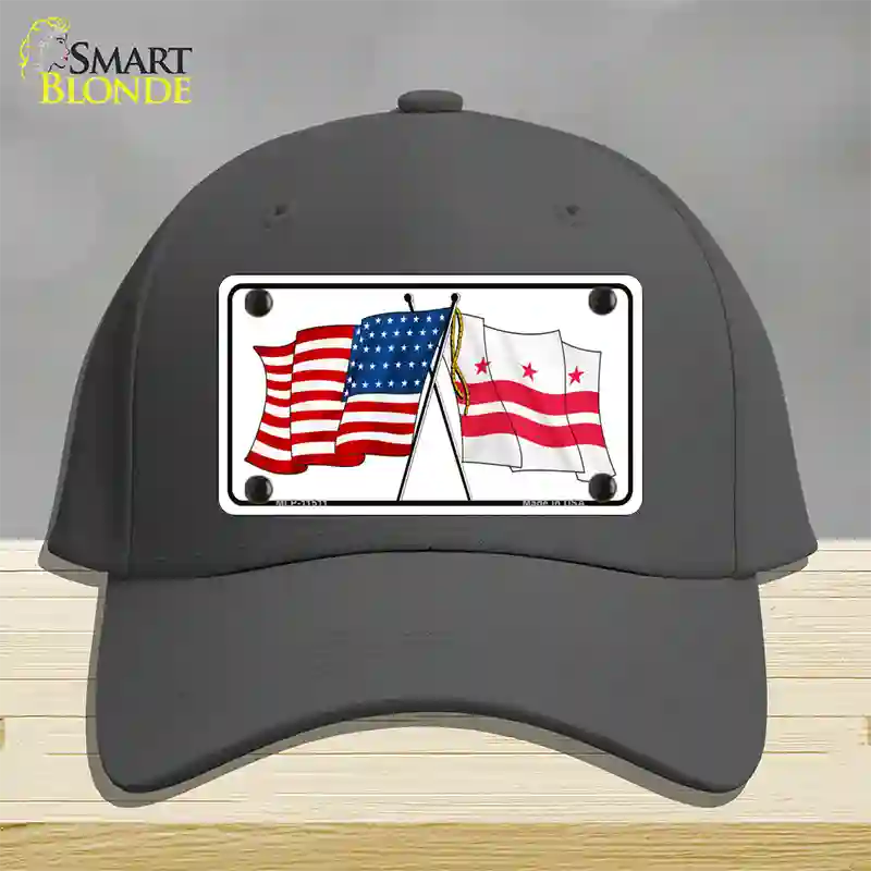 Washington DC Crossed US Flag Novelty License Plate Hat Cotton / Charcoal