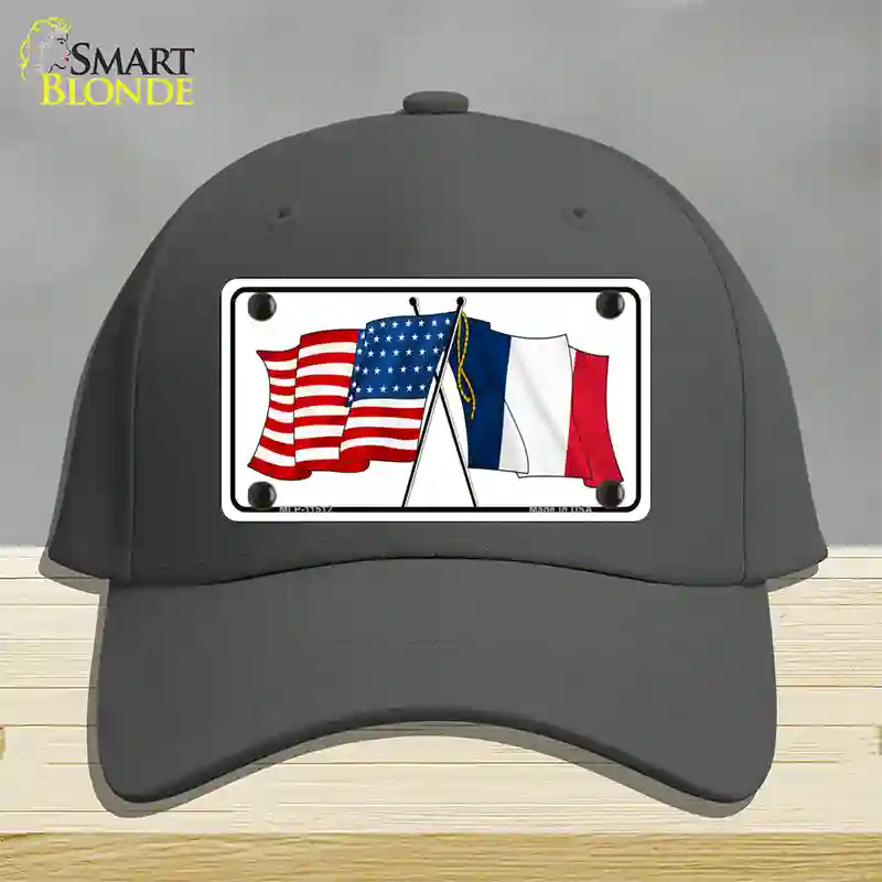 France Crossed US Flag Novelty License Plate Hat Cotton / Charcoal