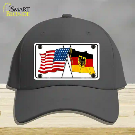 Germany Crossed US Flag Novelty License Plate Hat Cotton / Charcoal