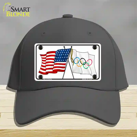 Olympic Crossed US Flag Novelty License Plate Hat Cotton / Charcoal