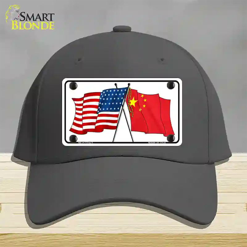 China Crossed US Flag Novelty License Plate Hat Cotton / Charcoal