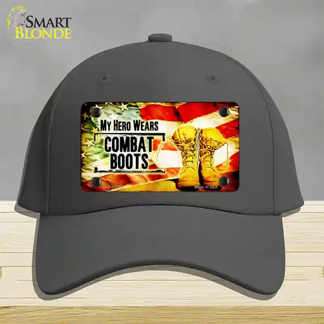 My Hero Wears Combat Boots Novelty License Plate Hat Cotton / Charcoal