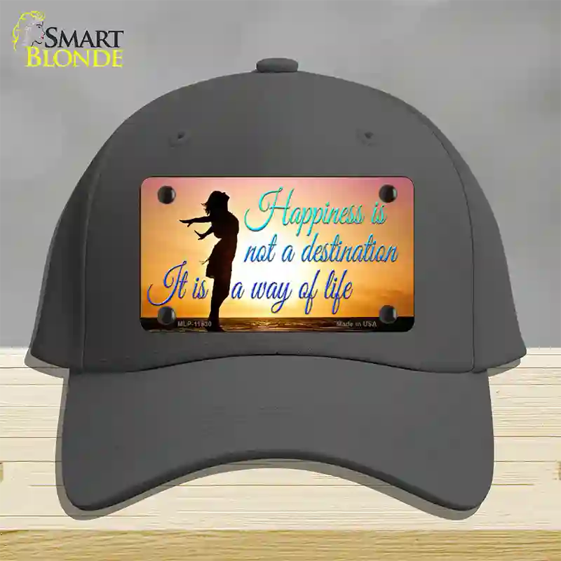 Happiness Way Of Life Sunset Novelty License Plate Hat Cotton / Charcoal