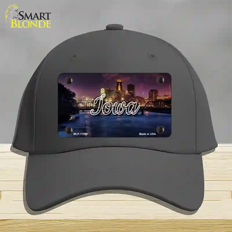 Iowa Bridge City Lights State Novelty License Plate Hat Cotton / Charcoal