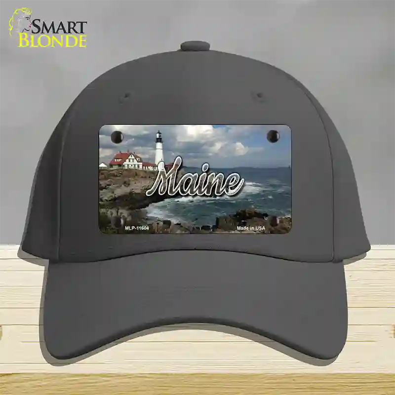 Maine Lighthouse Beach State Novelty License Plate Hat Cotton / Charcoal