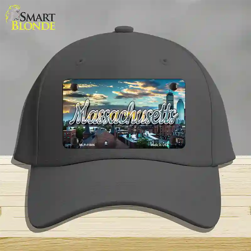 Massachusetts Sunset Skyline State Novelty License Plate Hat Cotton / Charcoal