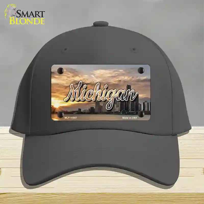 Michigan City Sunset State Novelty License Plate Hat Cotton / Charcoal