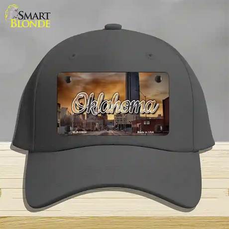 Oklahoma Sunset Skyline State Novelty License Plate Hat Cotton / Charcoal