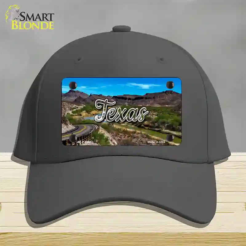 Texas Open Mountain Road State Novelty License Plate Hat Cotton / Charcoal