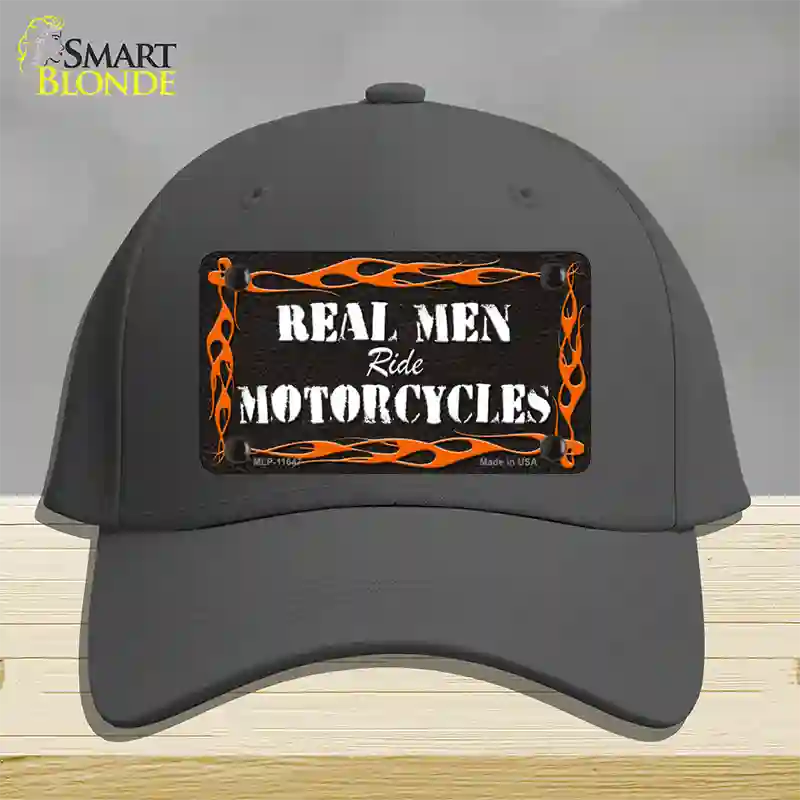 Real Men Ride Motorcycles Novelty License Plate Hat Cotton / Charcoal