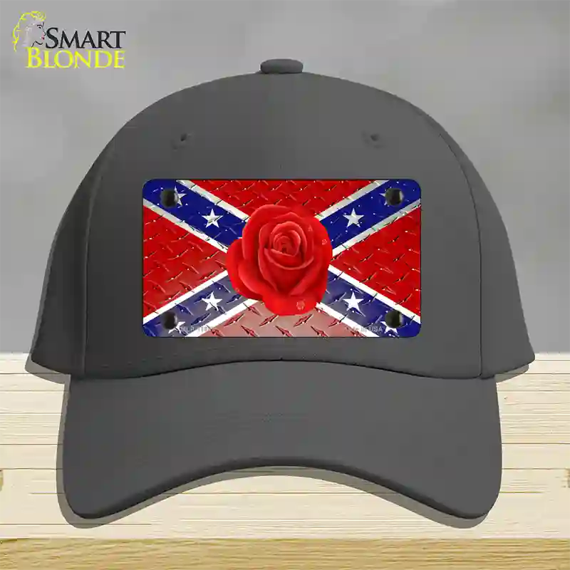 Confederate Flag With Red Rose Novelty License Plate Hat Cotton / Charcoal