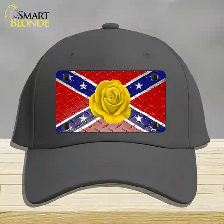 Confederate Flag With Yellow Rose Novelty License Plate Hat Cotton / Charcoal