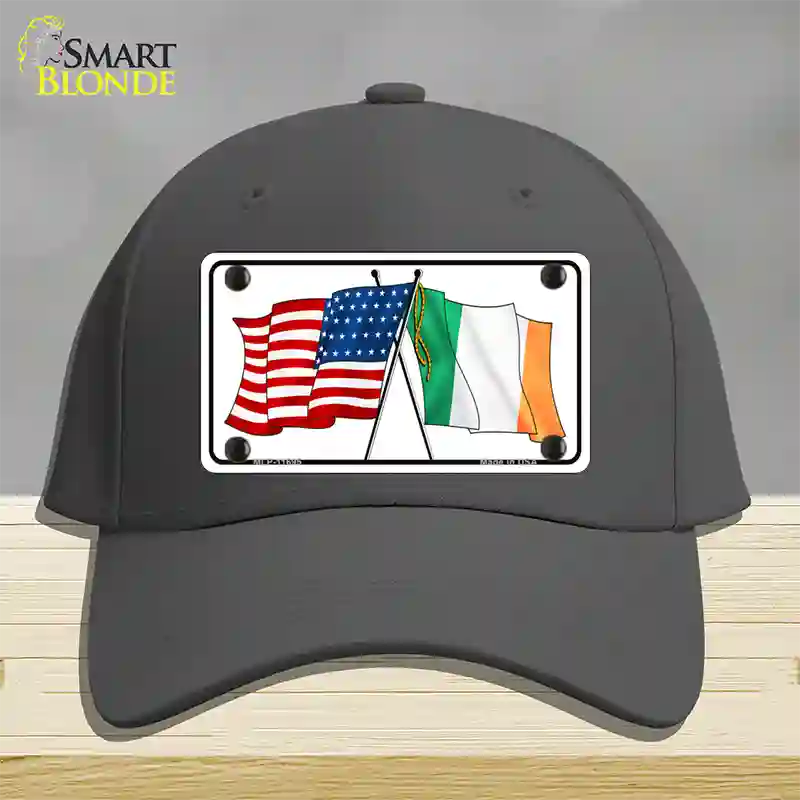 Ireland USA Crossed Flag Novelty License Plate Hat Cotton / Charcoal