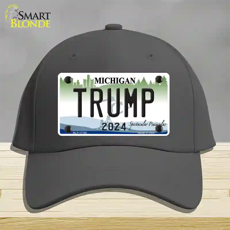 Trump 2024 Michigan Background Novelty License Plate Hat Cotton / Charcoal