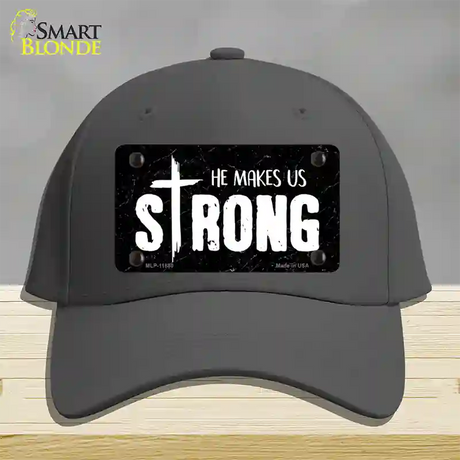 He Makes Us Strong Novelty License Plate Hat Cotton / Charcoal