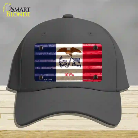 Iowa Corrugated Flag Novelty License Plate Hat Cotton / Charcoal