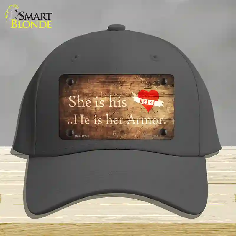 His Heart Her Armor Novelty License Plate Hat Cotton / Charcoal