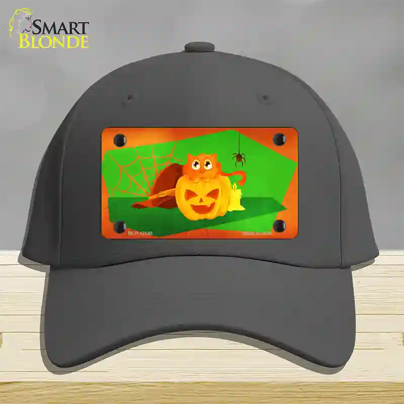 Pumpkin Kitty Novelty License Plate Hat Cotton / Charcoal