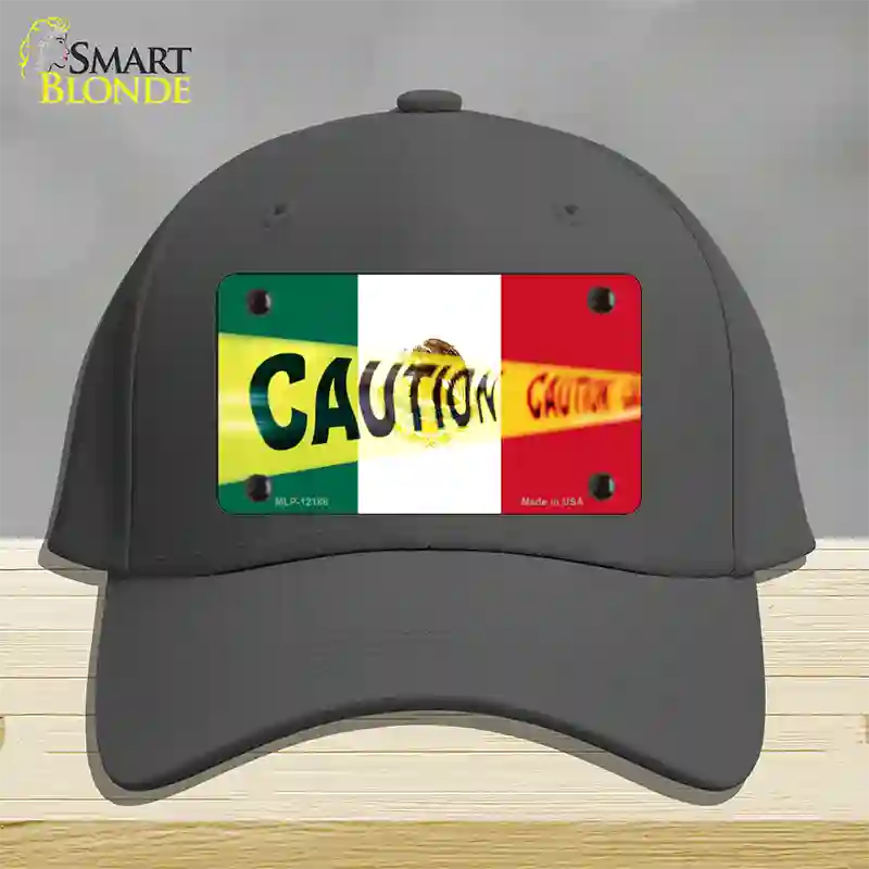 Caution Mexico Flag Novelty License Plate Hat Cotton / Charcoal